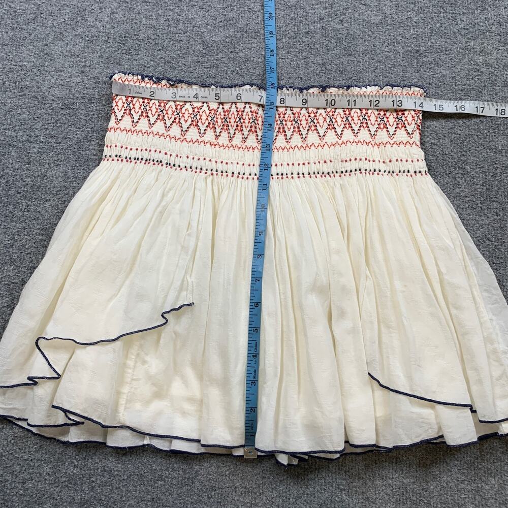 Free People Skirt Womens S Small Ivory Lip Smocking Good Layered Beaded Mini - Picture 3 of 10